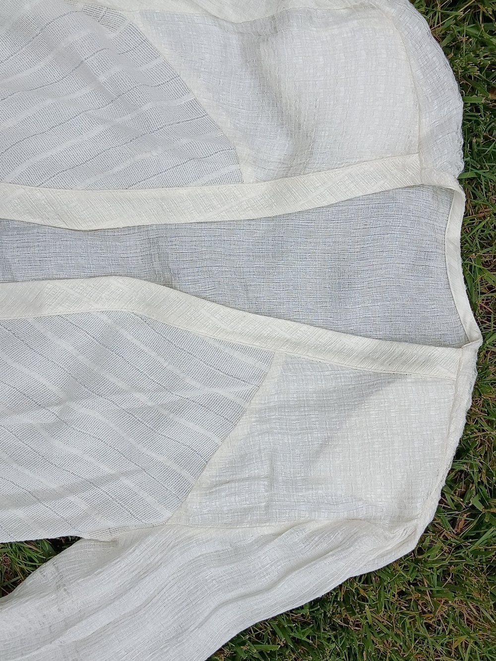 Vintage Textured Gauze Duster Jacket White Open Front Boho Artsy Layering Piece - Picture 9 of 14